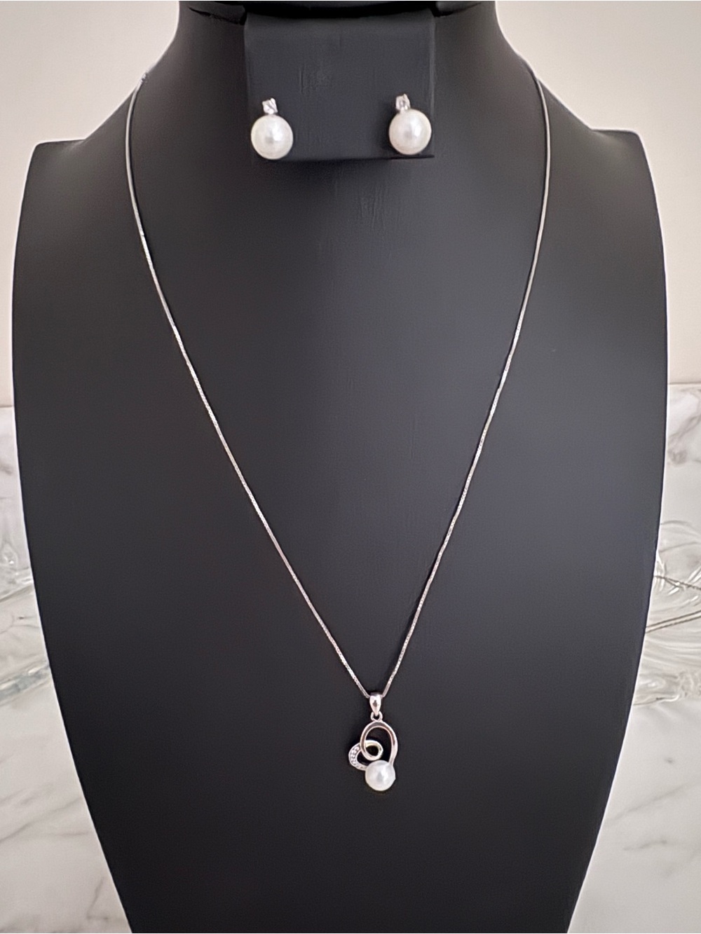 Kay Jewelers Silver-Tone Pearl Drop Pendant Necklace with Pearl Studs